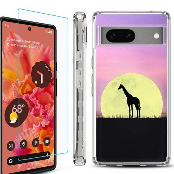 OneToughShield ® Compatible with Google Pixel 8, Shockproof Phone Case, with Tempered Glass Screen Protector - Moonlight Giraffe