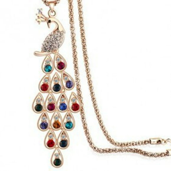 Xingzhi femmes colorées paon princesse cristal long pull pull chaîne collier de pendentif