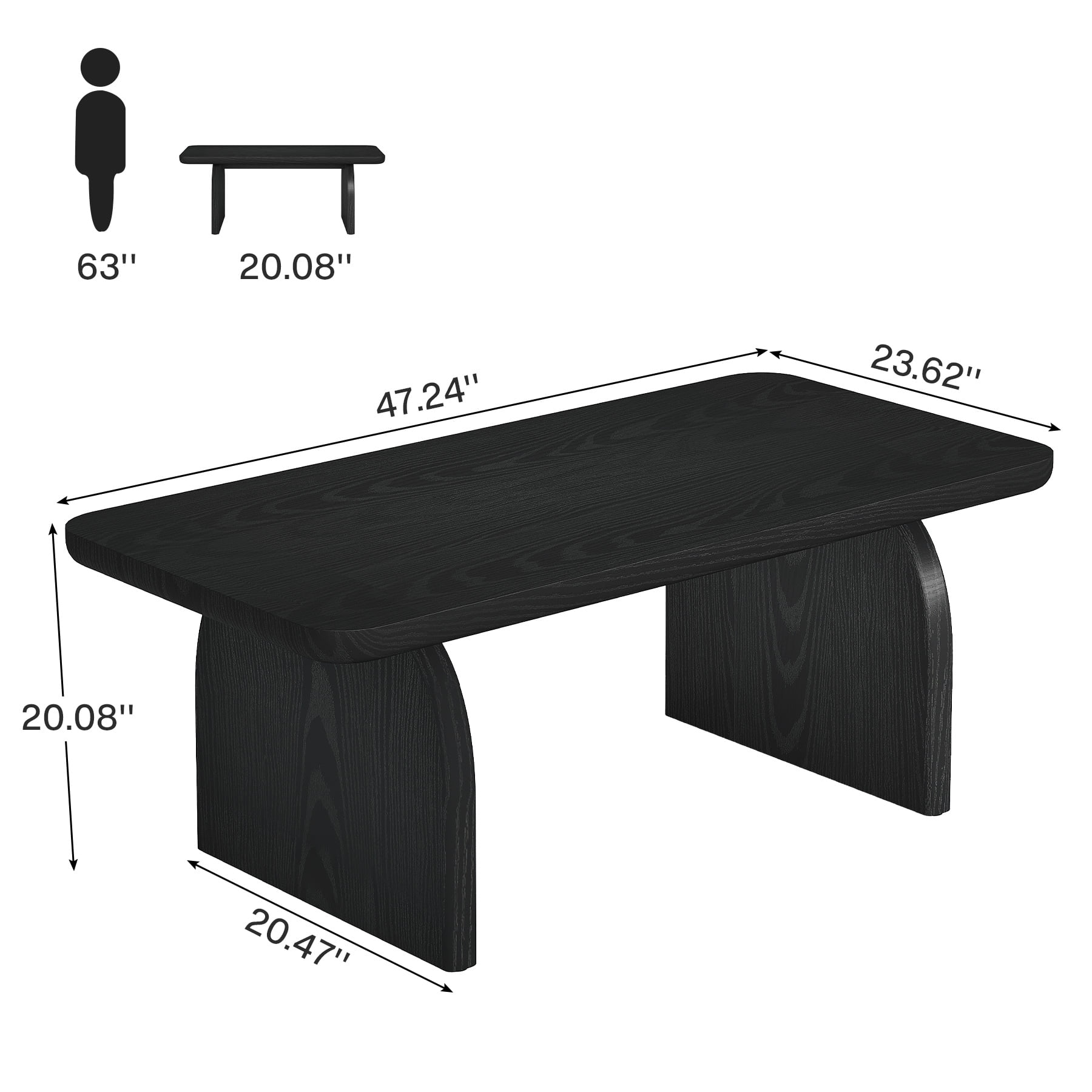 Finmind Rectangle Coffee Table, 47-Inch Wood Living Room Table, Easy Assembly