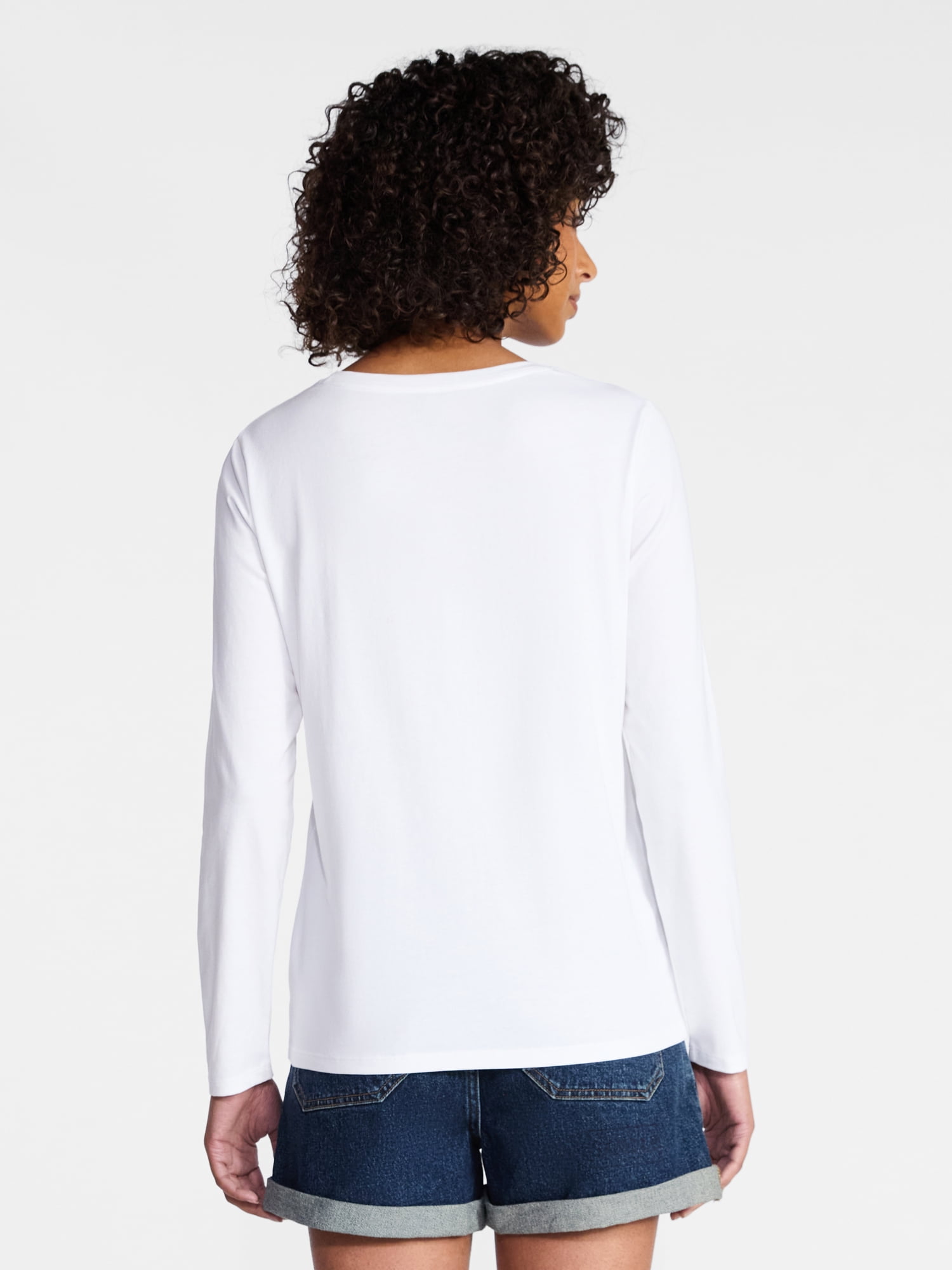 Time and Tru Women's Crewneck Tee with Long Sleeves, Sizes XS-XXXL