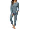 thumbnail image 3 of MOSHU Two Piece Womens Pajama Sets Button Down Shirts and Drawstring Pants with Pockets Solid Lounge Sets for Women, 3 of 10