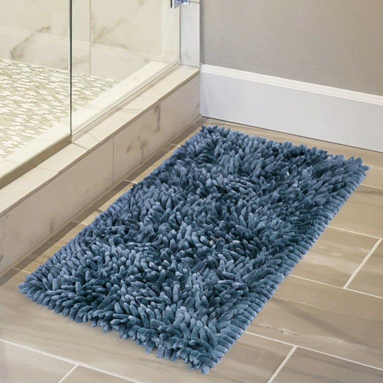 20x34 Low Chenille Memory Foam Bath Rug Aqua Stripe - Threshold™