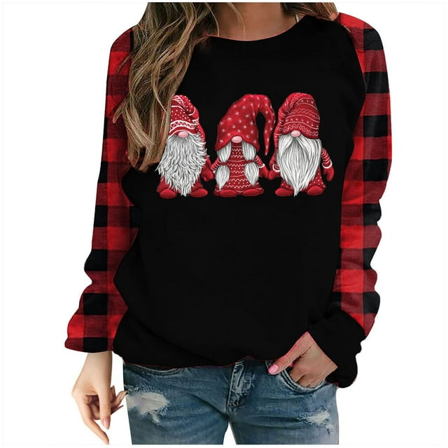 Hauts de Noël pour Femmes Manches Longues Mode Décontractée Imprimée Chandails en Molleton pour Dames