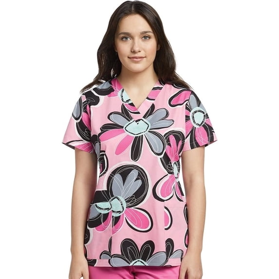 Allure by White Cross Women's V-Neck Floral Print Scrub Top