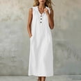 thumbnail image 5 of QUNYINEY Long Womens Dresses A Line Sleeveless White Faux Cotton Linen Sundress with Pockets Loose Fit Button Casual Hooded Dresses, 5 of 7