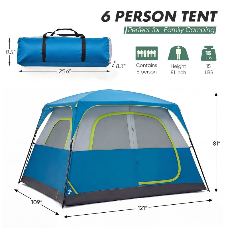 Gianna 6 Person Waterproof & Windproof Family Camping Tent with Large Interior, Easy Setup Cabin Tent with Mesh Windows & Skylights, Portable Outdoor Tent for Camping, Navy Blue