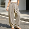 thumbnail image 2 of BCSIOAOI Womens Pants,Elastic Waist Barrel Leg Pants with Exposed Drawstring and Pockets Beige L, 2 of 9