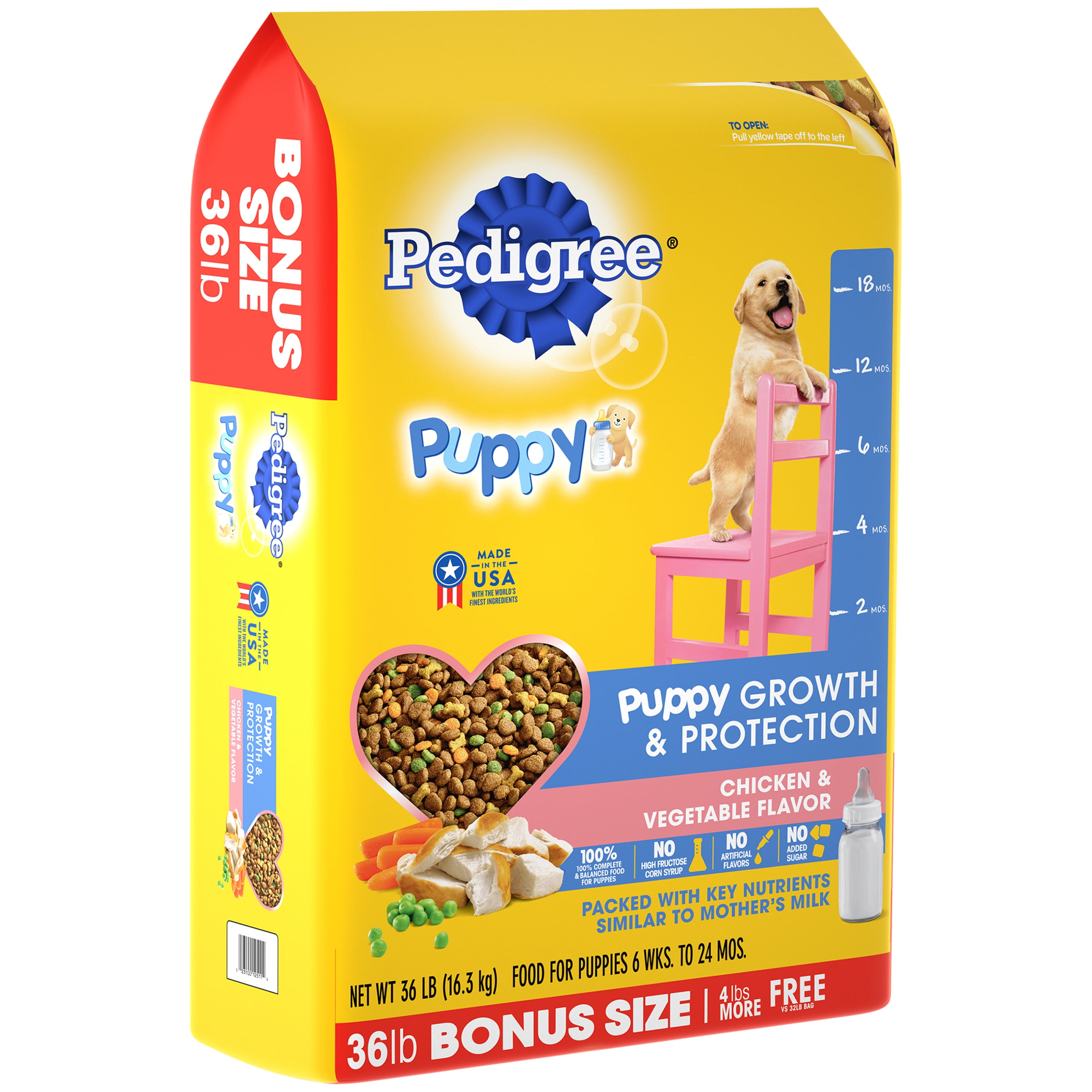 Pedigree Puppy Growth & Dry Dog Food Chicken & Vegetable Flavor, 16.3 Bag -