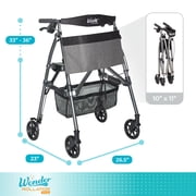 Stander Wonder Rollator Plus, Lightweight Folding Walker for Seniors with EZ Fold-N-Go Technology, Four Wheel Rolling Walker with Seat, Locking Brakes, Black