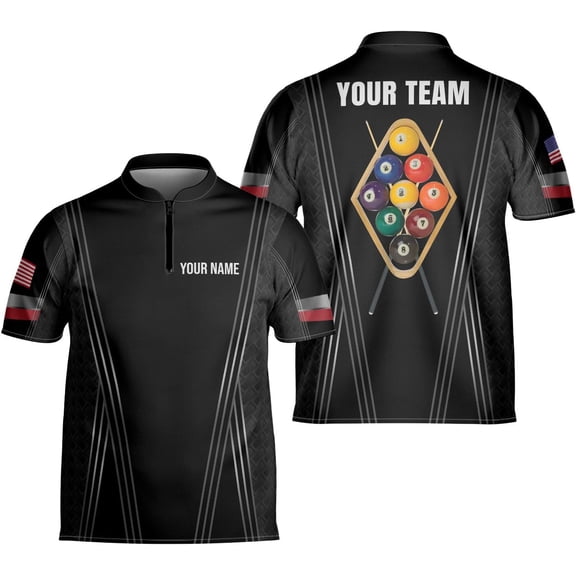 Personalized Billiard Bowling Jersey 3D Billiard Shirt Custom Billiard Flag Shirt Men's Pool Billiards Shirt 8 Ball Men Women (S)