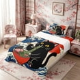 thumbnail image 3 of Manfei Cartoon Black Cat Twin Sheet Sets for Girls Women, Ramen Wave Bedding, Beige Blue Red 3 Pieces, 1 Flat Sheet, 1 Fitted Sheet and 1 Pillowcase, 3 of 6