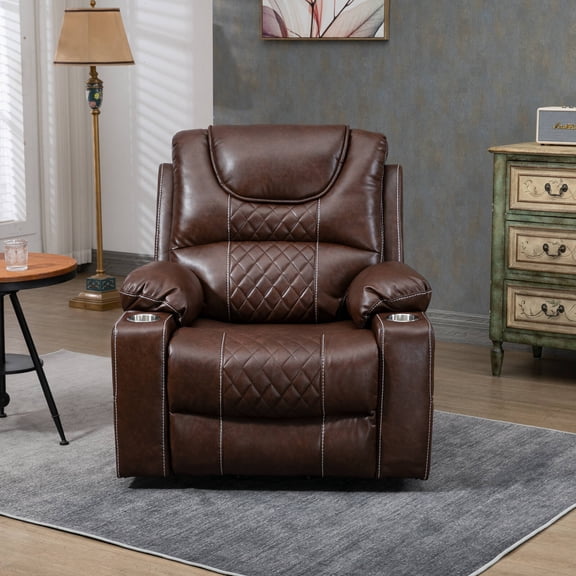 Dual-Motor Power Lift Recliner Chair, 180° Recline with Heat & Massage for Seniors, Brown Leather