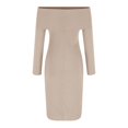 thumbnail image 6 of Elainilye Fashion Off the Shoulder Dresses for Women Spring Solid Long-Sleeved Slit Long Dresses Concert Outfit,Brown, 6 of 7