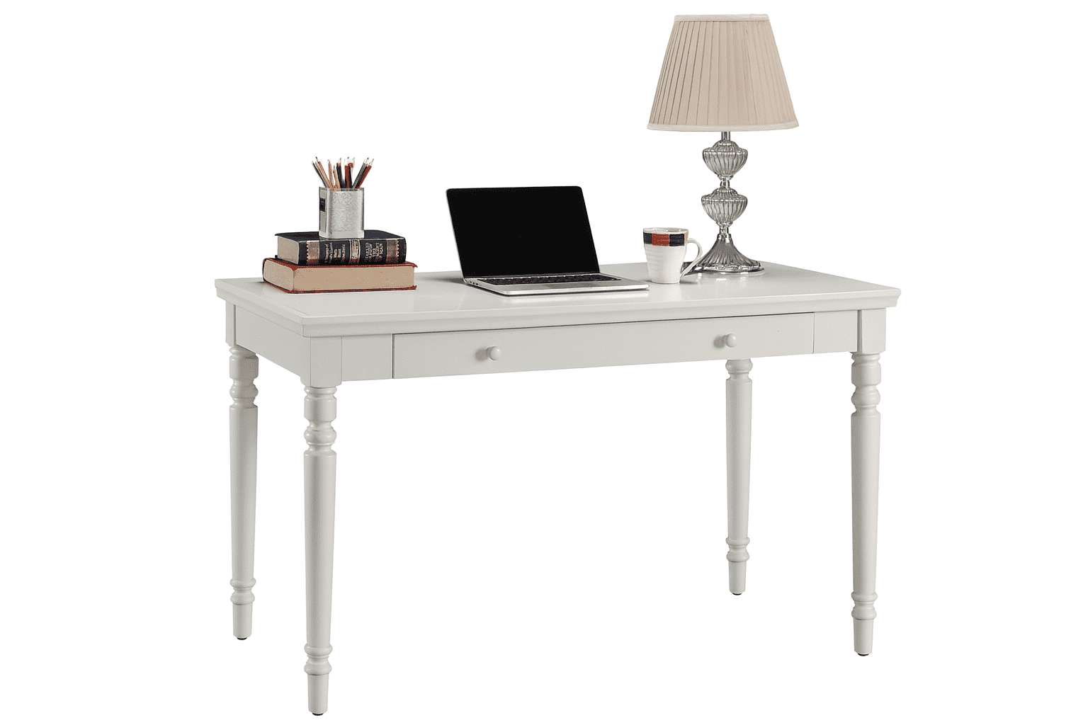 Leick Home Farmhouse Solid Wood Laptop Desk with Drop Front Keyboard Drawer, Cottage White