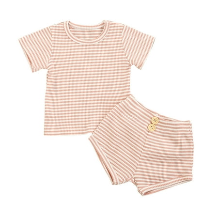 

XINSHIDE Girls TShirt Baby Outfits Set Short Kids Boys Stripe Sleeve Shorts Toddler Girls Outfits Set Baby Girl Clothes