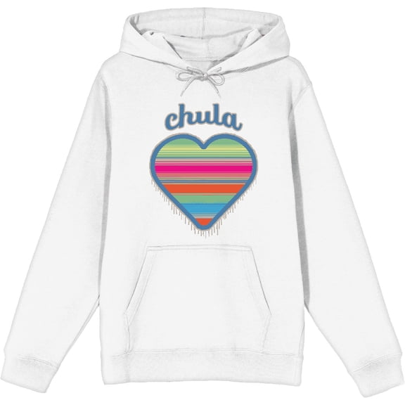 Chula Mexican Woven Heart Sarape Adult White Long Sleeve Hoodie-Medium