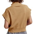thumbnail image 3 of Short Sleeved Women Stand Collar Half Zipper Casual Knit Vest Tops, 3 of 4