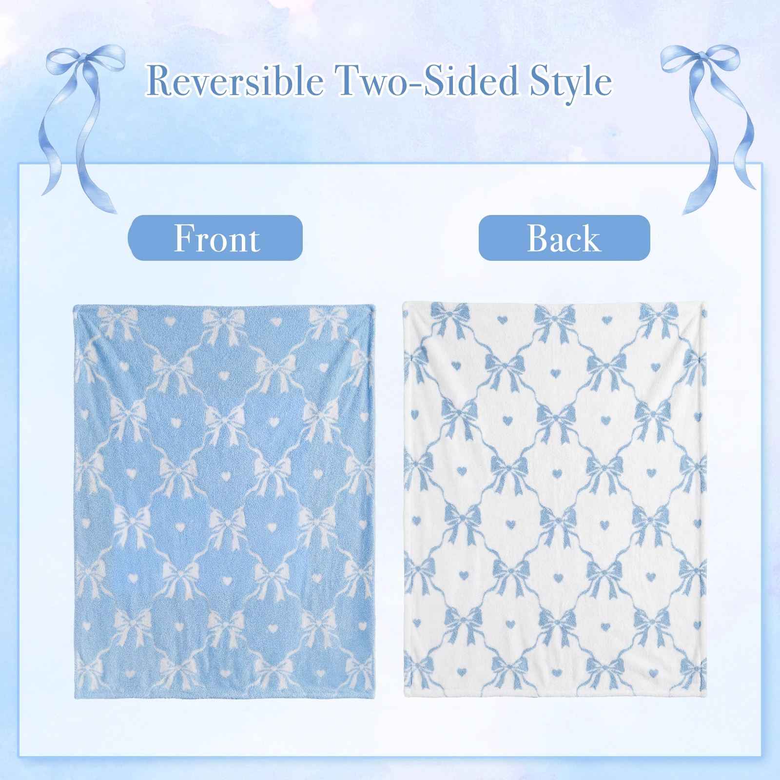 Catami Reversible Throw Blanket,Blue Bow,50*60