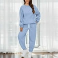 thumbnail image 6 of BLOCLOALO 2 Piece Lounge Set Long Sleeve Pullover Sweatshirts Fashionable Sports Casual Jacket Trousers Round Neck Suit Sweatpants and Sweatshirt Set Plus Size Workout Sets Casual Sets Sky Blue M, 6 of 8