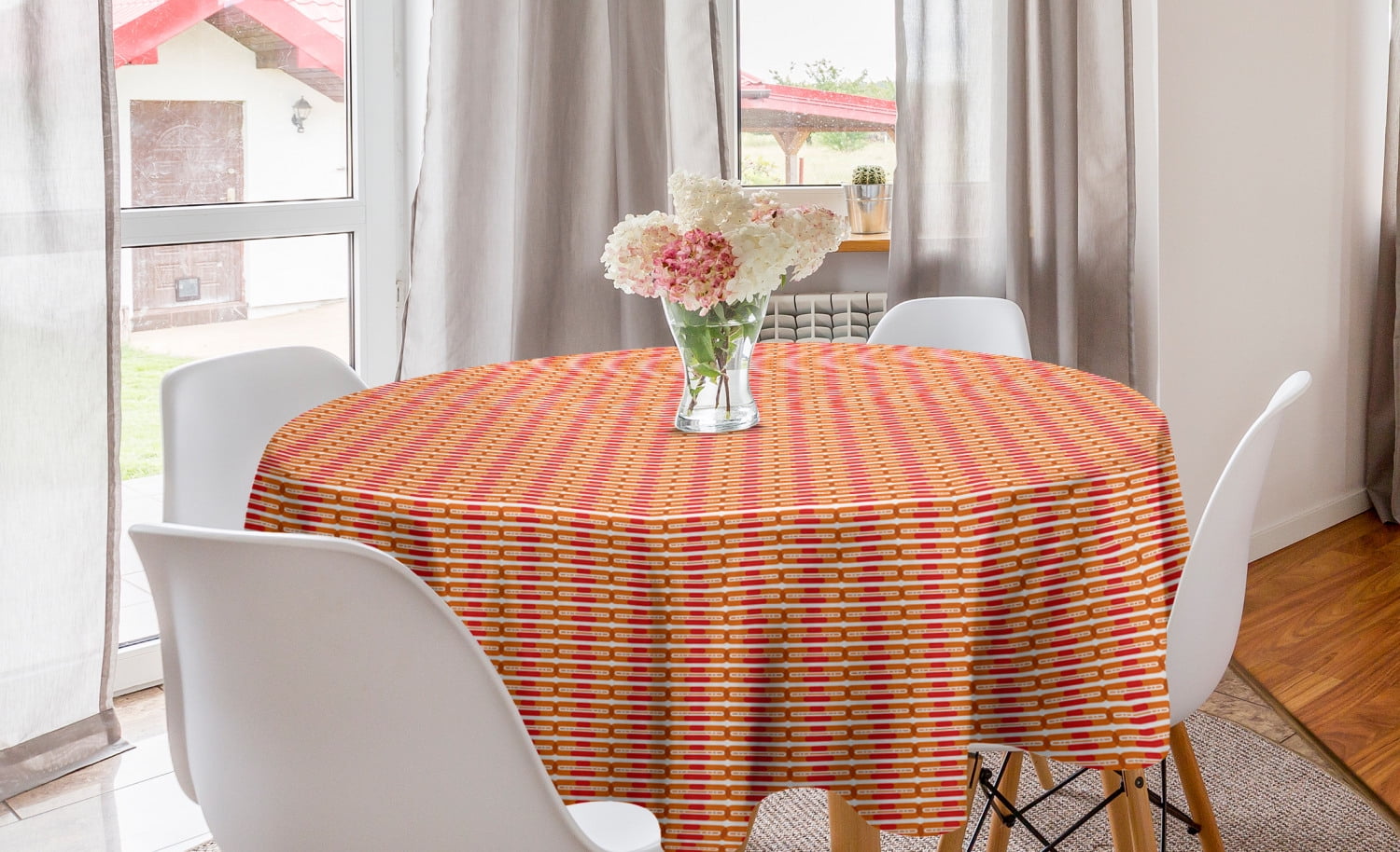 Abstract Round Tablecloth, Unusual Concept Geometry Inspired Motif in Bicolour Design, Circle