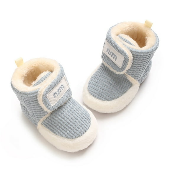 GYRATEDREAM Newborn Baby Boy Girl Cotton Booties Soft Sole Infant Stay On Prewalker Slippers Winter Warm Toddler Cute Cozy Fleece Socks House Shoes Blue for 0-18M