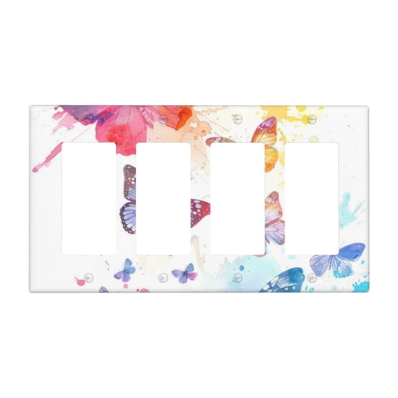 Watercolor Hand Painted Switch Cover Decorative Wall Plate / 4-Gang 4-Decor / Standard Size 4.5x8 in