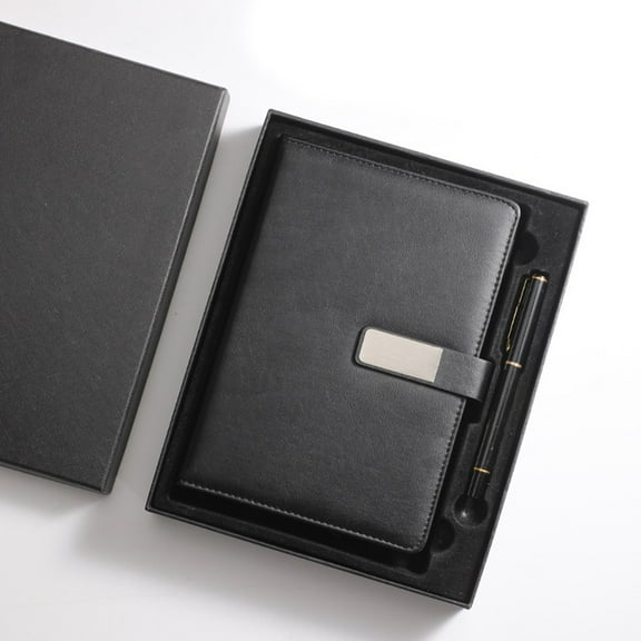 Multifunctional Professional PU Leather A5 Black Notebook and Journal with Pen, Card Holder, and Gift Box – for Business, Office, and Students