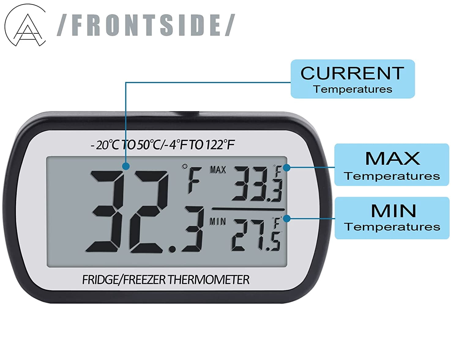 Refrigerator Thermometer Digital Fridge Freezer Thermometer with Magnetic Back Large LCD, No Frills Easy to Read (Black-4 Pack)