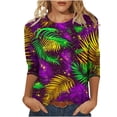thumbnail image 3 of Feancey 3/4 Length Sleeve T Shirts for Women New Orleans Tops Novelty Mask Print Round Neck Blouse Dressy Trendy Mardi Gras Shirts Comfy Loose Party Tees Multicolor XXL, 3 of 6