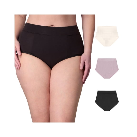 Playtex Tummy Smoothing Brief Underwear Pack, Moisture-Wicking, 3-Pack (Plus Sizes) Vint Mauve/Black/Heirloom White Dot L Women's