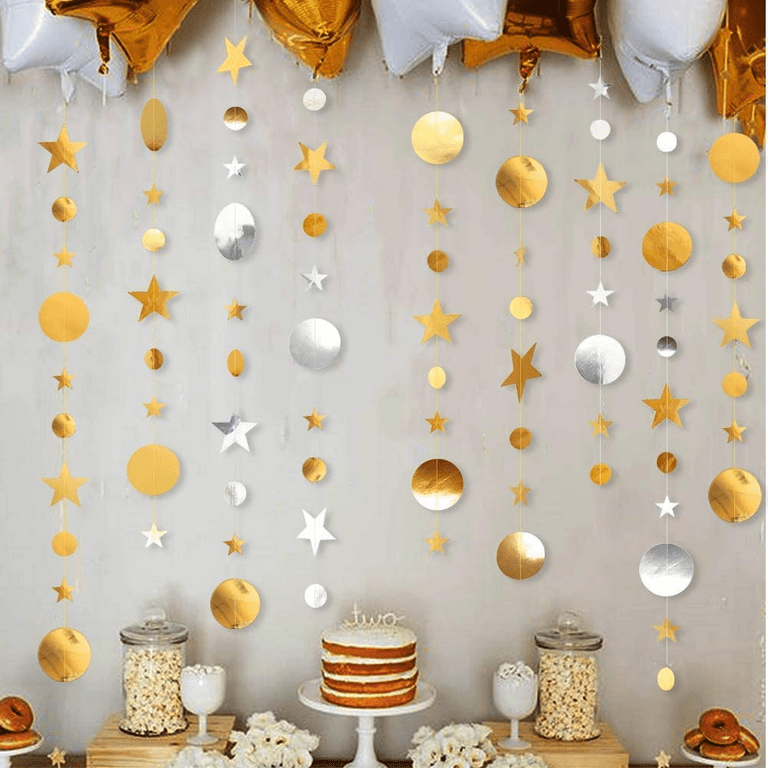 Round Streamers Black And Golden Silvery Circle Dots Garland - Temu