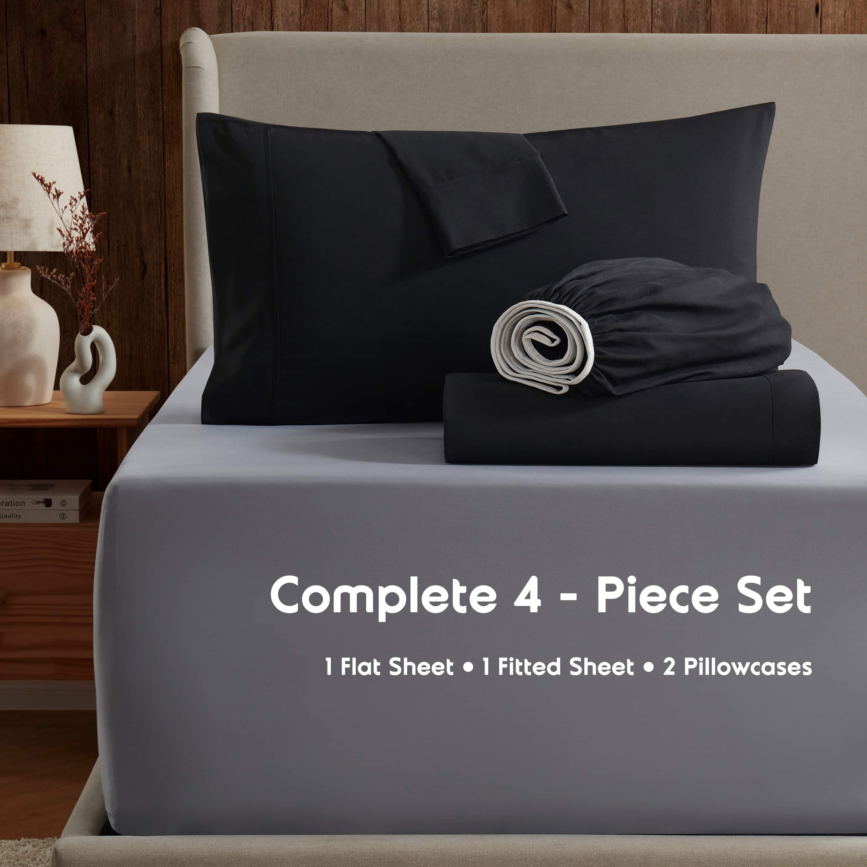 LammaLoe Extra Deep Pocket Twin XL Sheets set, Fits 18"-24" Mattress, 4 Piece Soft Microfiber Bed Sheet Sets, Black