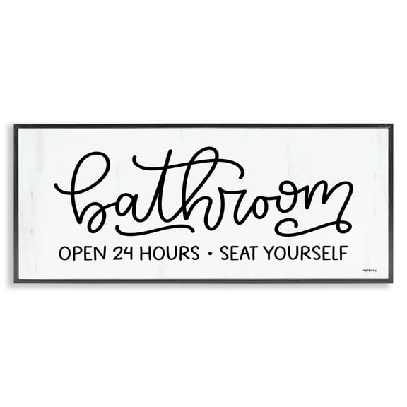 Stupell Industries Bathroom Seat Yourself Bath & Laundry Painting Black Framed Art Print Wall Art, 24 x 10