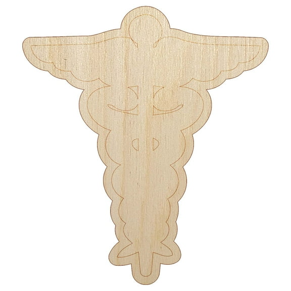 Staff of Hermes Silhouette Caduceus Medical Symbol Wood Shape Unfinished Piece Cutout Craft DIY Projects - 4.70 Inch Size - 1/8 Inch Thick