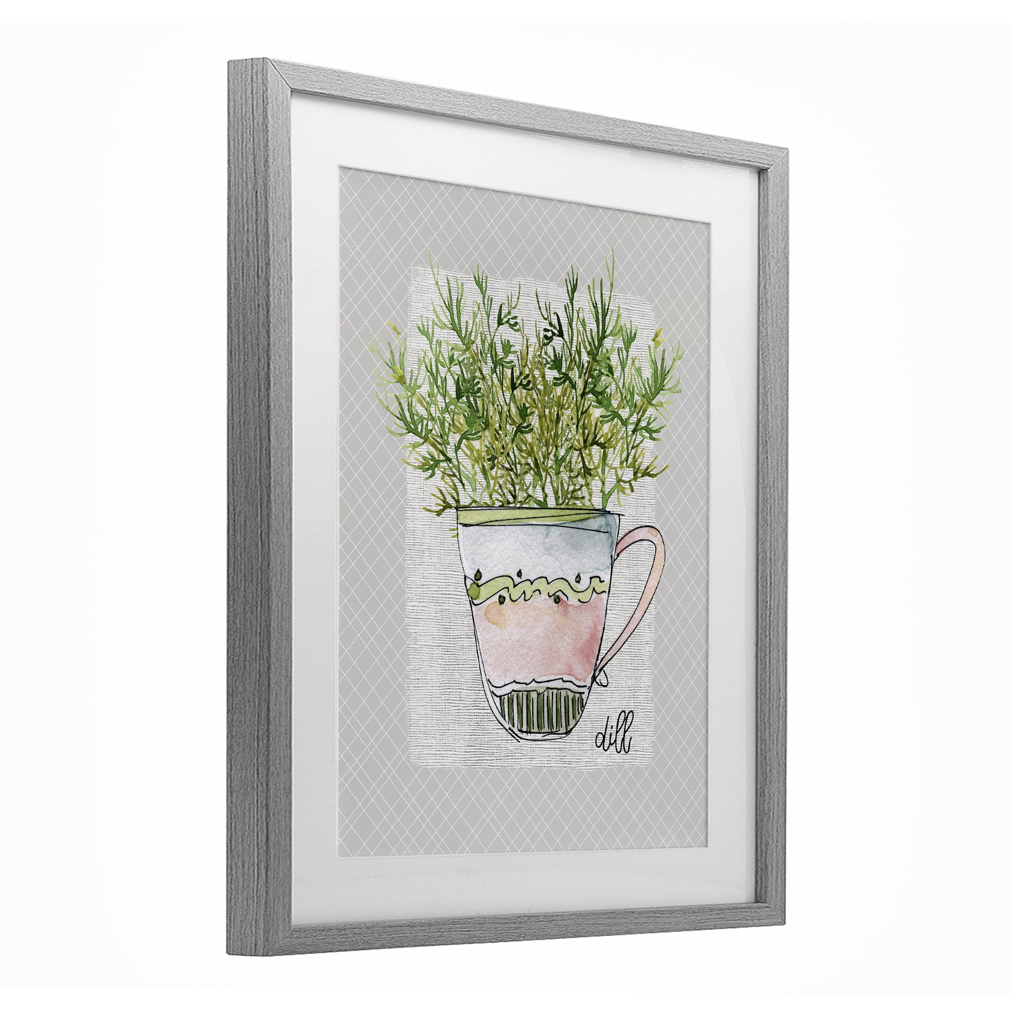 Stupell Industries Dill Herb Mug Gray Framed Print Under Glass, design by Livi Finn