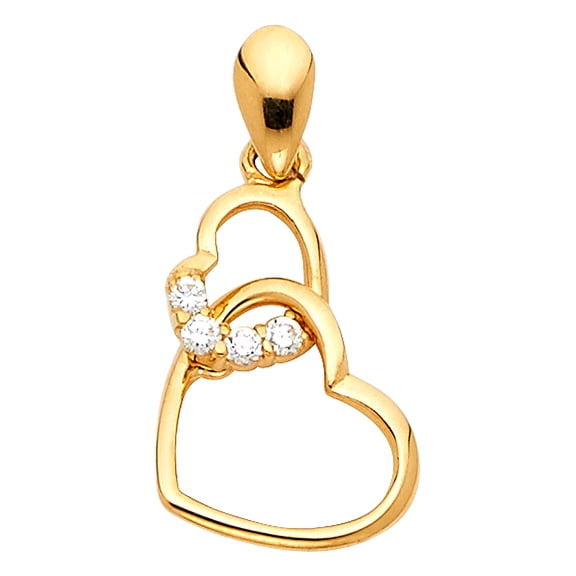 14k Yellow Gold Open Heart Interlocking Floating Hearts Pendant Charm Jewelry Female Unisex