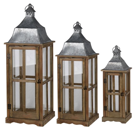 CC Home Furnishings Window Scape Wooden Lanterns - 36.25" - Brown and Gray - Set of 3