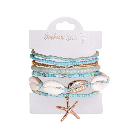SUSHANG Set of Six Bracelets and Anklets Charming Beach Bracelet and Anklet Set Decorated with Rice Beads and A Must Have for Summer Beach Fashion