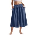 thumbnail image 4 of Women's Loose Wide Leg Track Pants Drawstring Pockets Elastic Waist Capri Hiking Pants with Big Ruched Pockets, 4 of 6