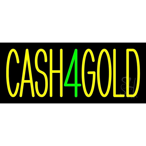 Cash 4 Gold 1 LED Neon Sign 6 x 15 - inches, Black Square Cut Acrylic Backing, with Dimmer - Bright and Premium built indoor LED Neon Sign for Pawn store interior decor, and stroefront.