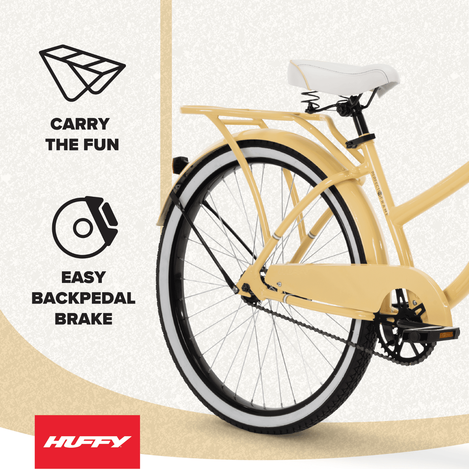 Huffy 26" Woodhaven Cruiser Bike, Fits Riders 60"+, Cream Yellow, Adult, Women's