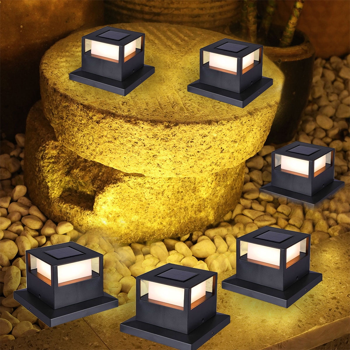 LED Fence Post Solar Lights, 6 Pack Outdoor Solar Post Cap Lights, 20