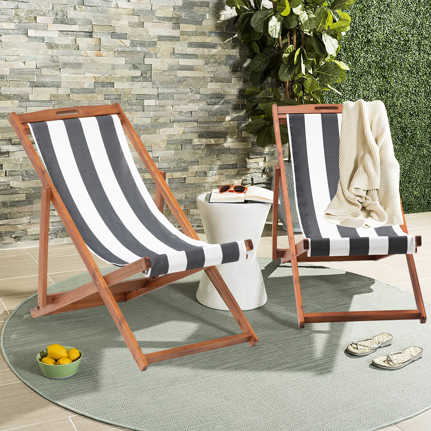 Beach Sling Chair Set of 2,  Adjustable Reclining Beach Chair  Outdoor Foldable Lounge Chairs for Garden, Backyard, Poolside, Balcony - image 3 of 7