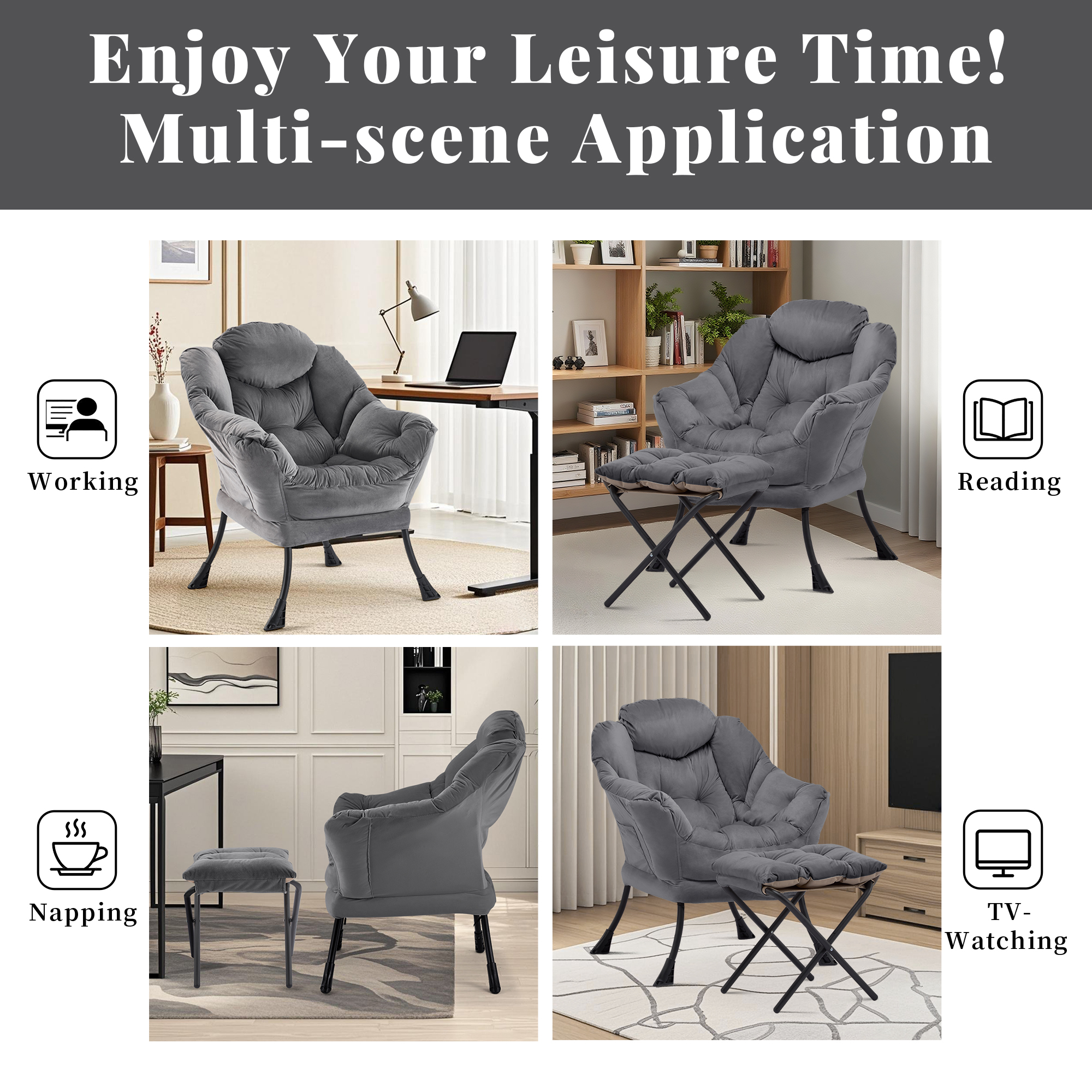 SAETSFEG Lazy Chair with Ottoman, Dark Gray photo 3
