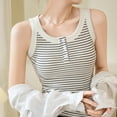 thumbnail image 4 of Ohufall Henley Tank Tops for Women Summer Casual Button Round Neck Sleeveless Cotton Shirts Fashion Stripe Printed Sling Undershirts, 4 of 5