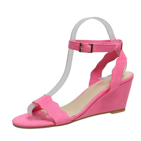 

Women\ s Summer Slope Platform Sandals Ankle Strap Open Toes Slide Shoes