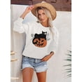 thumbnail image 2 of VILOVE Black Cat on Pumpkin Sweatshirt Women Fall Sweatshirt Funny Halloween Pumpkin Face Graphic Pullover Tops, 2 of 6