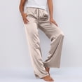 thumbnail image 4 of Linen Pants Womens Cargo Pants Ladies Summer Satin Drawstring Elastic Waist Casual Pants Wide Leg Pants White S, 4 of 6