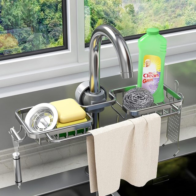 Soporte para esponja de grifo Organizador para fregadero de cocina Estante para escurrir el grifo para colgar sobre el grifo Organizador para fregadero