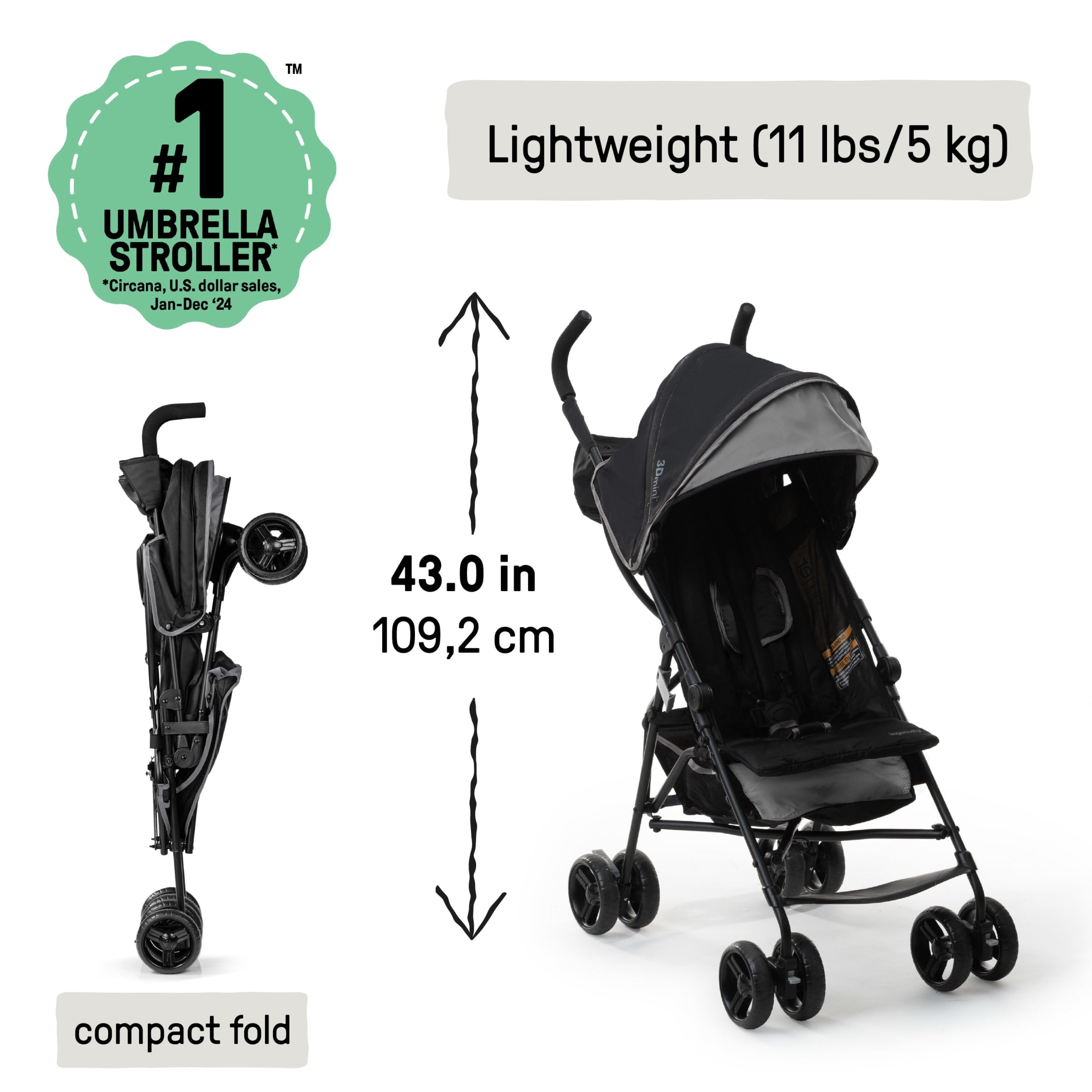 Ingenuity 3Dmini Lightweight Umbrella Convenience Stroller, Gray